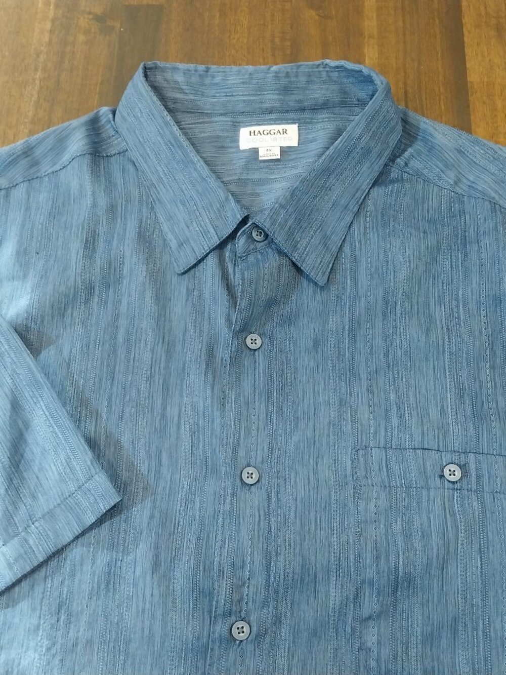 Haggar Cool 18 Tec Button Up Mens 4X Blue Short Sleeve Collar Textured Excellent
